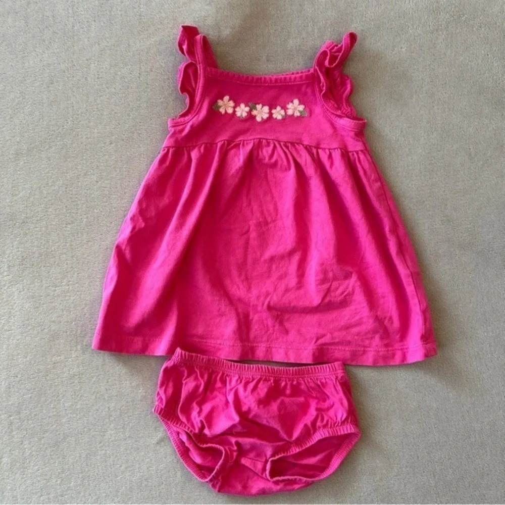 EUC Carter’s Baby Girl 2pc Sun Dress Set, Hot Pink Flowers, 6-9 Months